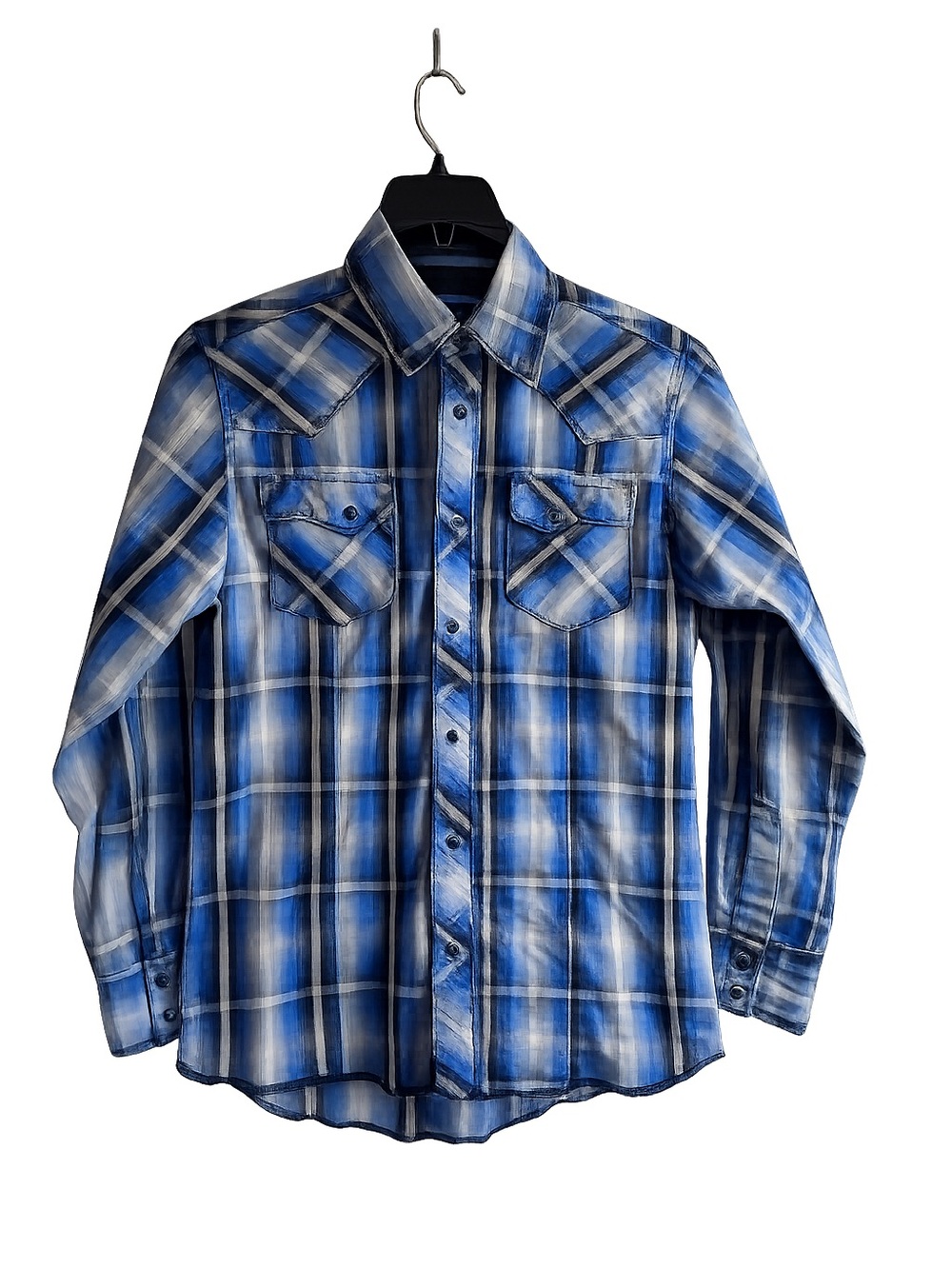 Boys Wrangler Blue Plaid Western Button-Down Shirt